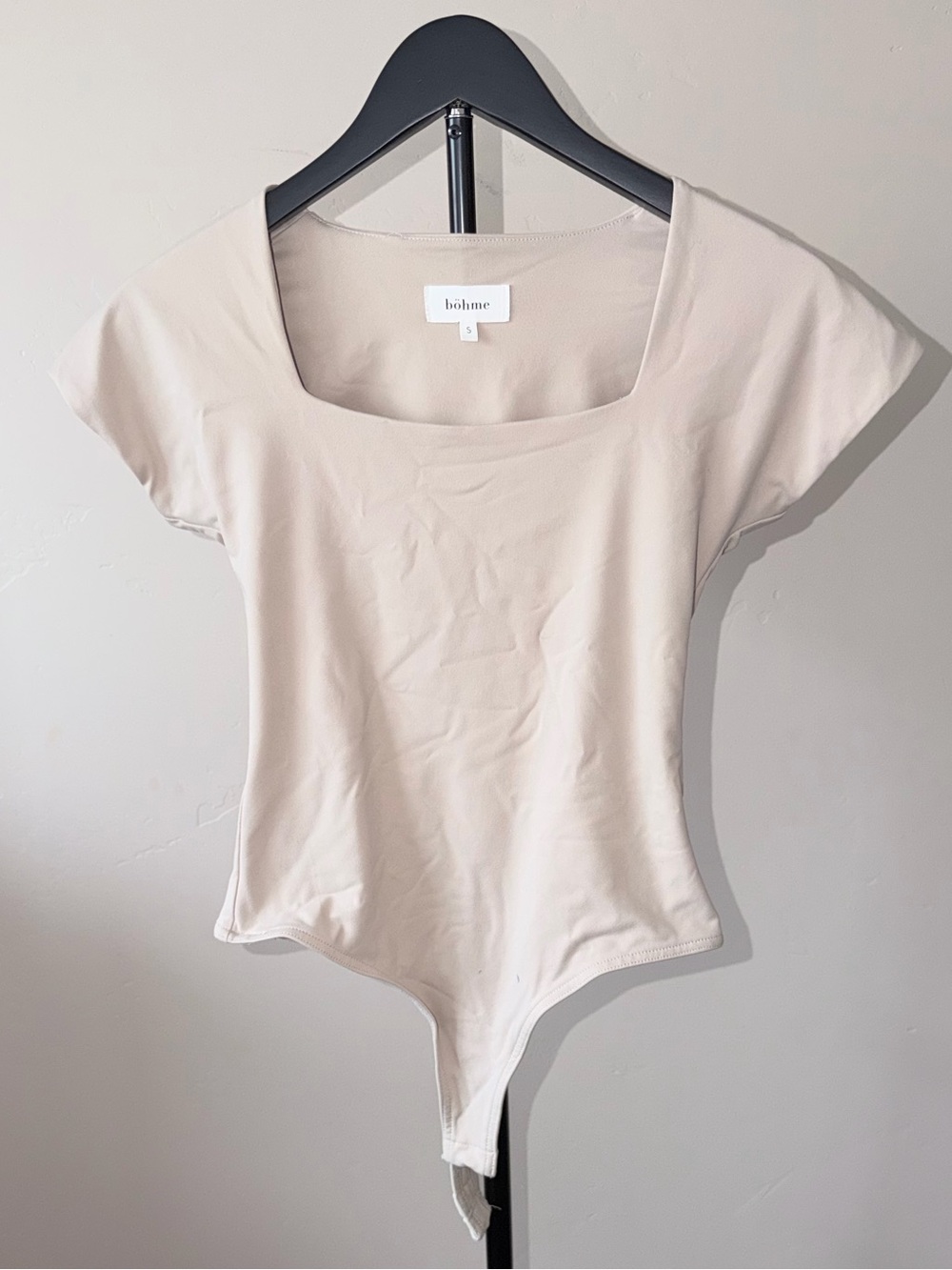 Square Neck Cream Bodysuit with Cap Sleeves